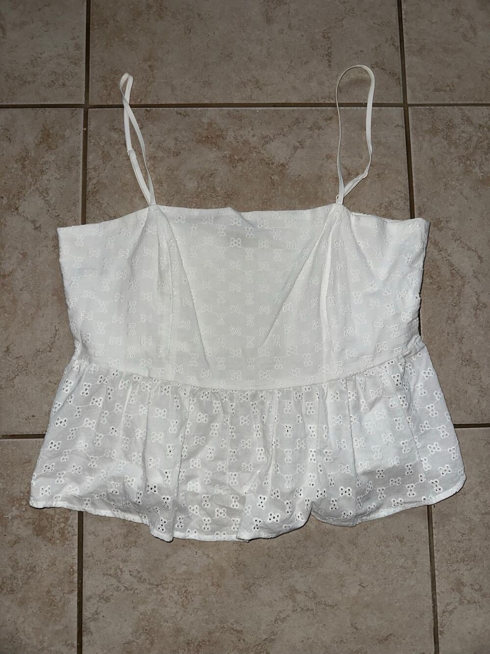 French Connection White Eyelet Peplum Cami Top Size Large